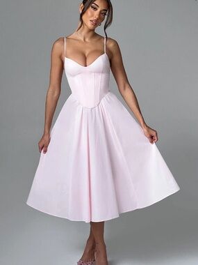 Elegant Light Pink Spaghetti-Strap Fit & Flare Dress